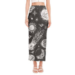 Black White Galaxy Outer Space Print Side Slit Maxi Skirt