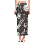 Black White Galaxy Outer Space Print Side Slit Maxi Skirt