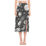Black White Galaxy Outer Space Print Side Slit Midi Skirt