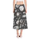 Black White Galaxy Outer Space Print Side Slit Midi Skirt