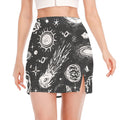 Black White Galaxy Outer Space Print Side Slit Mini Skirt