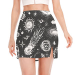 Black White Galaxy Outer Space Print Side Slit Mini Skirt