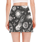 Black White Galaxy Outer Space Print Side Slit Mini Skirt