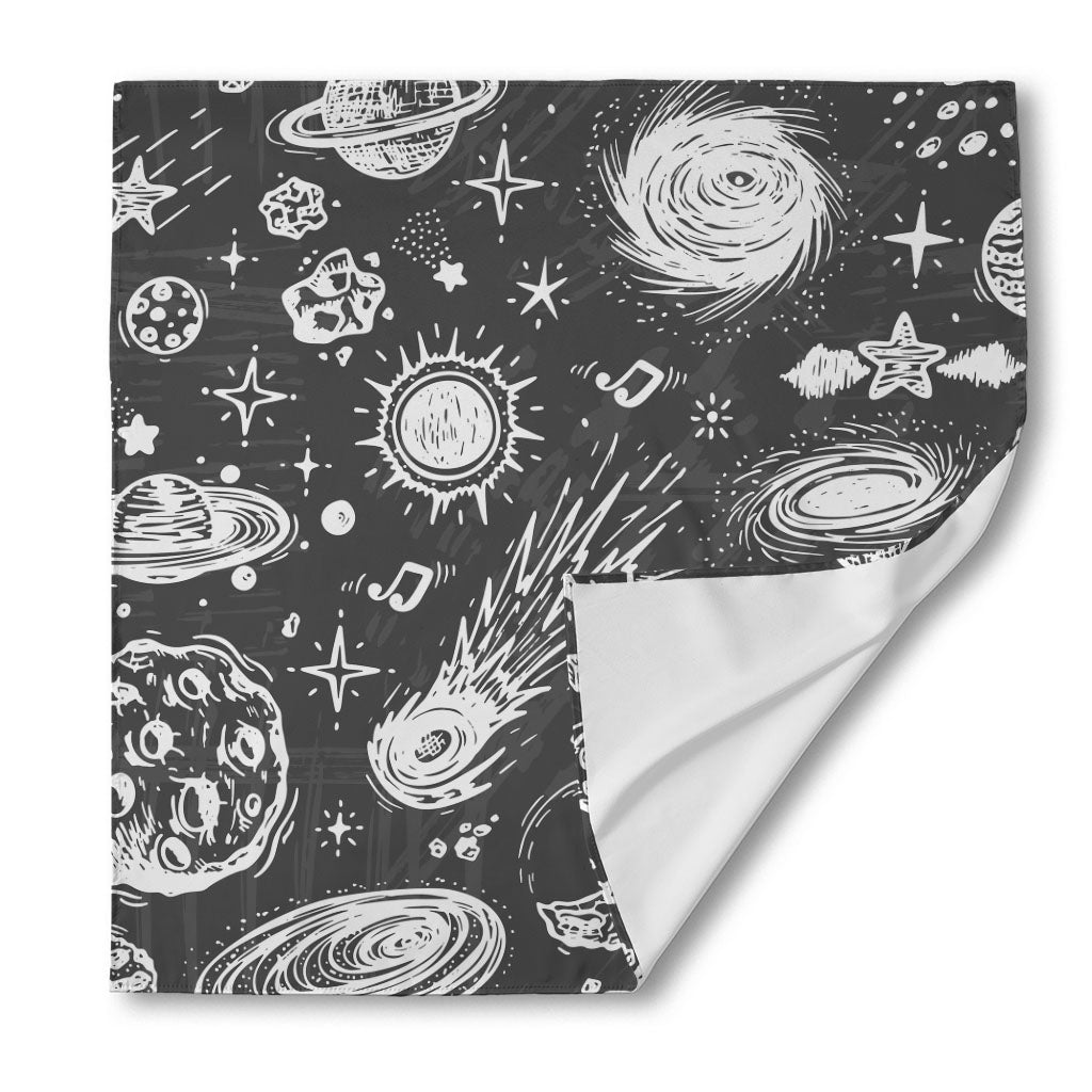 Black White Galaxy Outer Space Print Silk Bandana