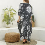 Black White Galaxy Outer Space Print Silk V-Neck Kaftan Dress