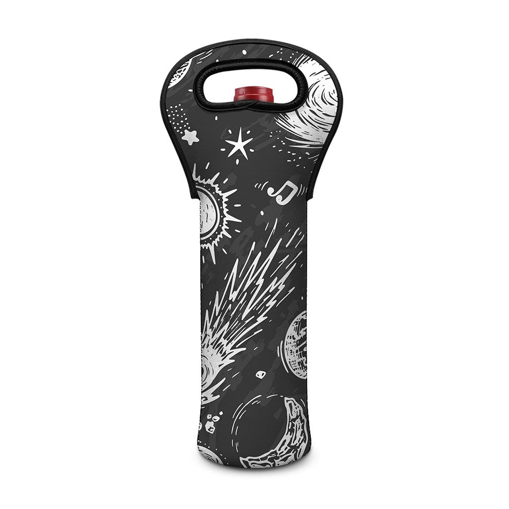 Black White Galaxy Outer Space Print Single Neoprene Wine Tote