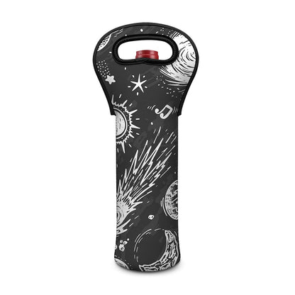 Black White Galaxy Outer Space Print Single Neoprene Wine Tote