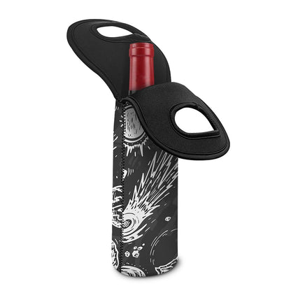 Black White Galaxy Outer Space Print Single Neoprene Wine Tote
