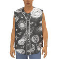 Black White Galaxy Outer Space Print Sleeveless Baseball Jersey
