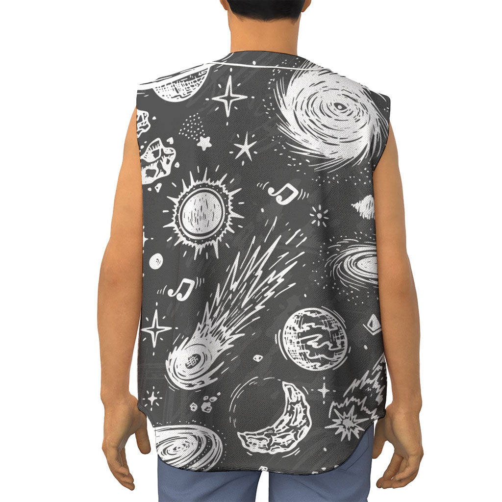 Black White Galaxy Outer Space Print Sleeveless Baseball Jersey