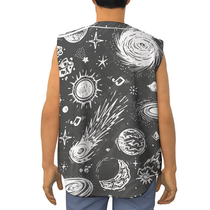 Black White Galaxy Outer Space Print Sleeveless Baseball Jersey