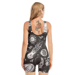 Black White Galaxy Outer Space Print Sleeveless One Piece Swimsuit