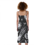 Black White Galaxy Outer Space Print Slim Fit Midi Cami Dress