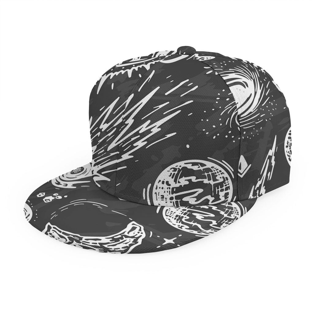 Black White Galaxy Outer Space Print Snapback Cap