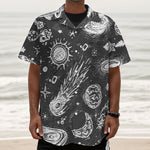 Black White Galaxy Outer Space Print Textured Short Sleeve Shirt