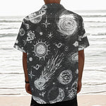 Black White Galaxy Outer Space Print Textured Short Sleeve Shirt