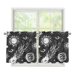 Black White Galaxy Outer Space Print Tier Curtains