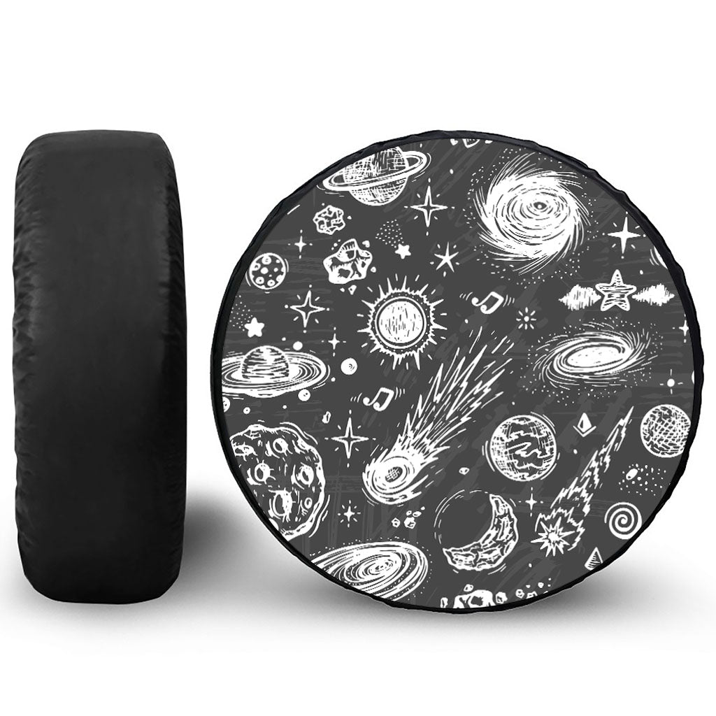 Black White Galaxy Outer Space Print Tire Cover
