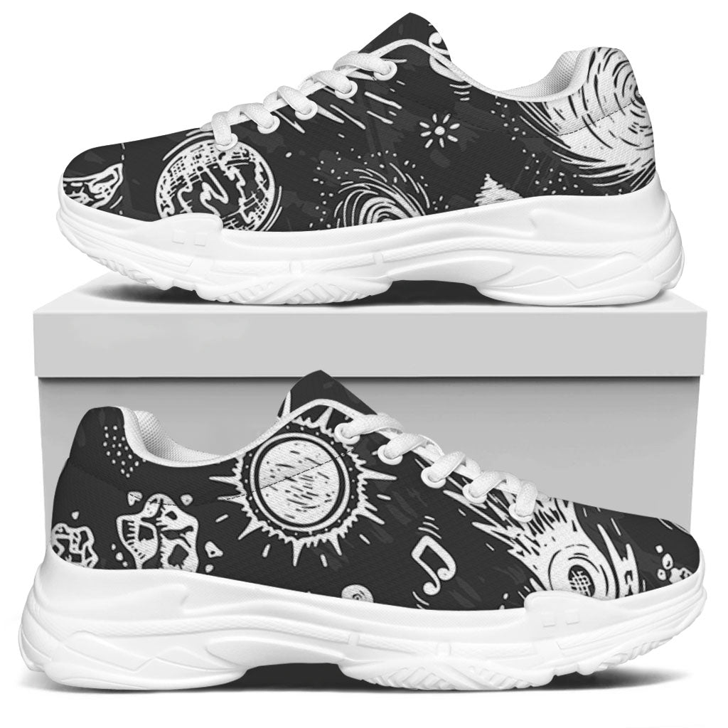 Black White Galaxy Outer Space Print White Chunky Shoes