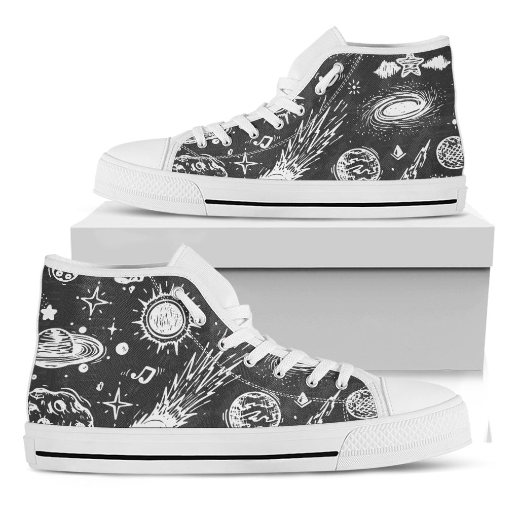 Black White Galaxy Outer Space Print White High Top Sneakers