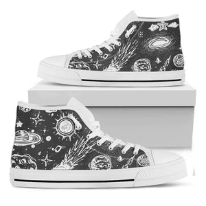 Black White Galaxy Outer Space Print White High Top Sneakers