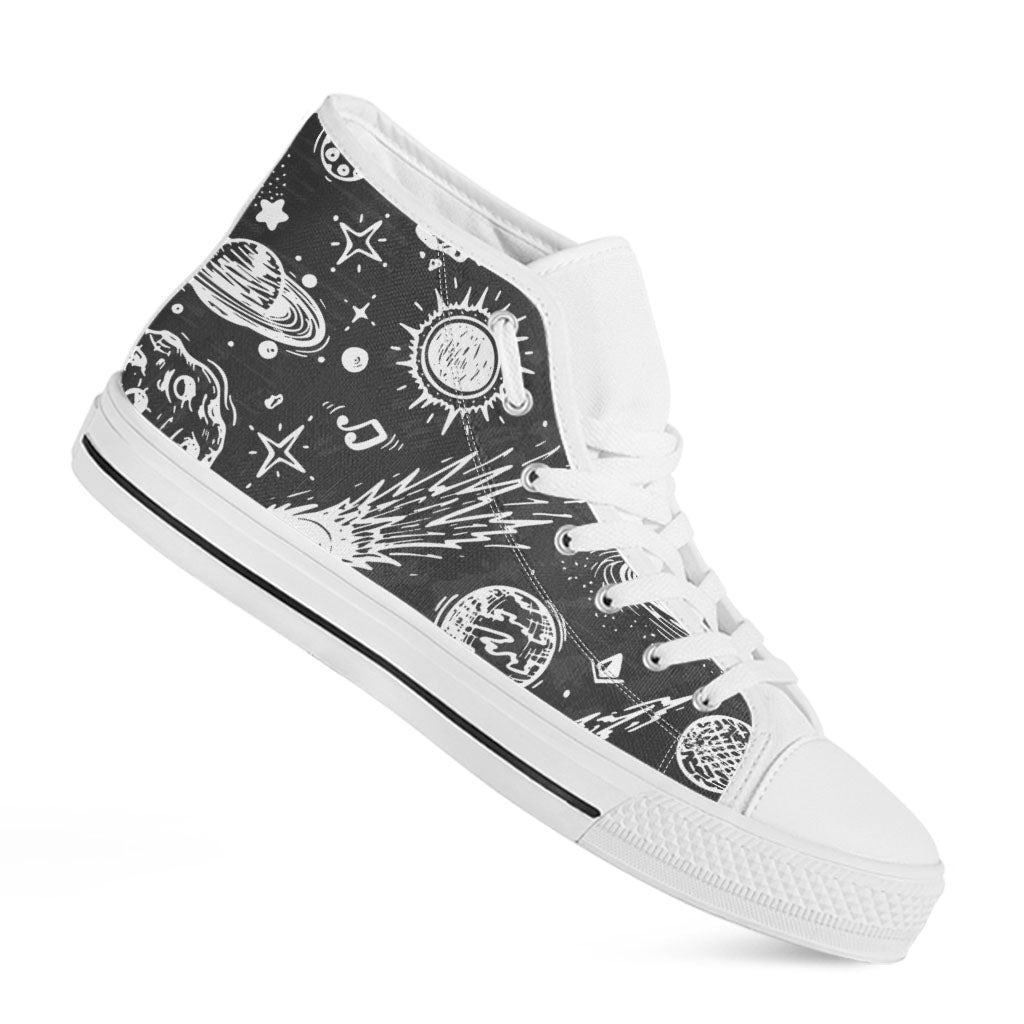 Black White Galaxy Outer Space Print White High Top Sneakers