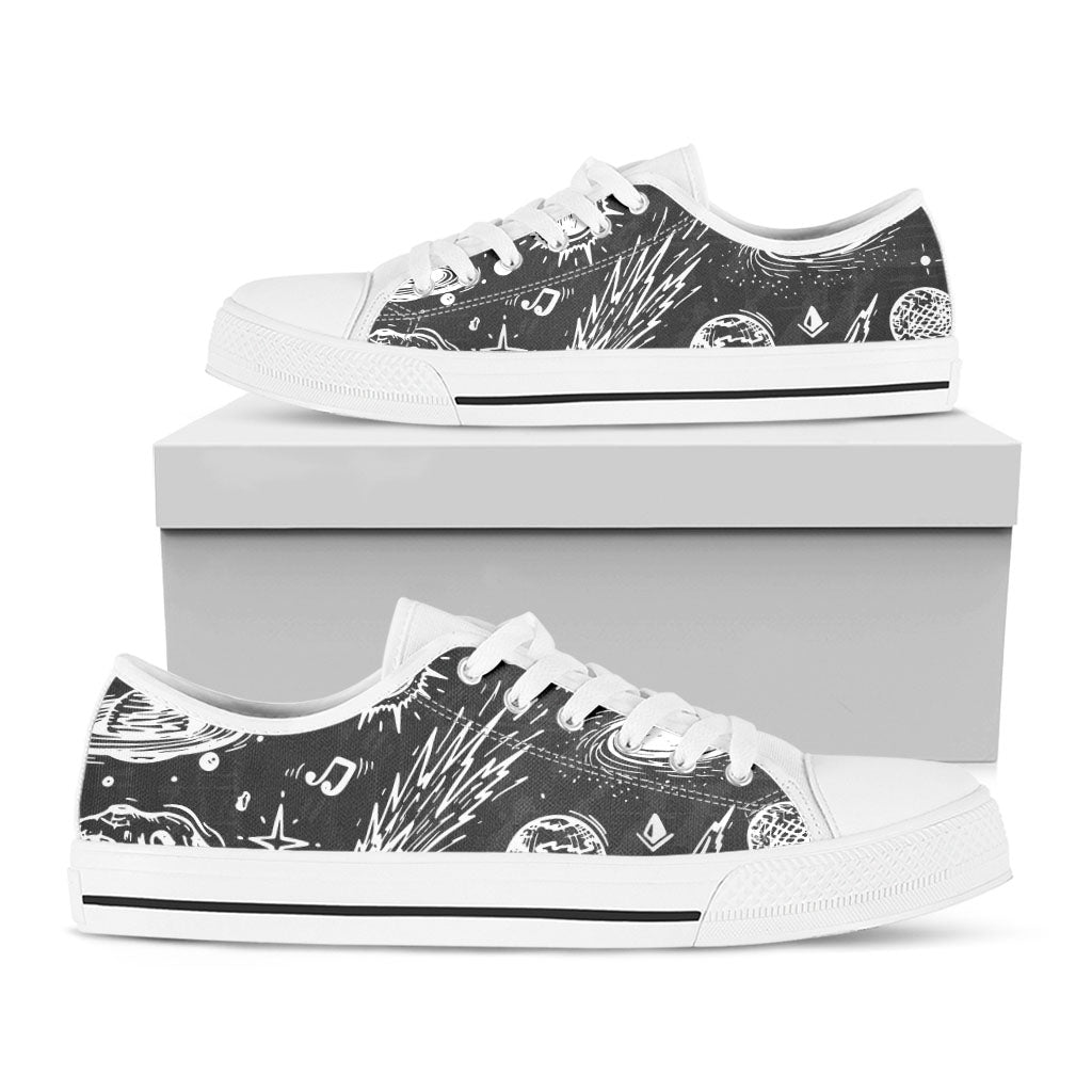 Black White Galaxy Outer Space Print White Low Top Sneakers