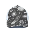 Black White Galaxy Outer Space Print White Mesh Trucker Hat