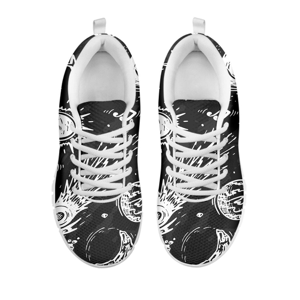 Black White Galaxy Outer Space Print White Running Shoes