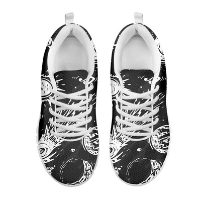 Black White Galaxy Outer Space Print White Running Shoes