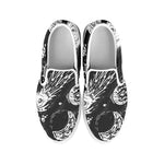 Black White Galaxy Outer Space Print White Slip On Sneakers