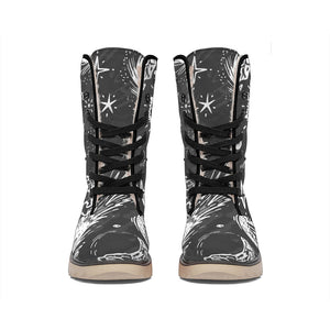 Black White Galaxy Outer Space Print Winter Boots