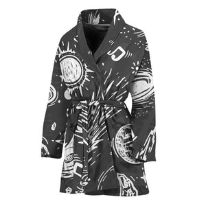 Black White Galaxy Outer Space Print Women's Bathrobe