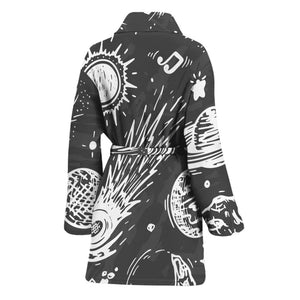 Black White Galaxy Outer Space Print Women's Bathrobe