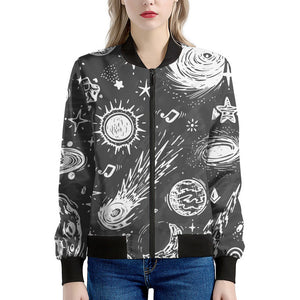 Black White Galaxy Outer Space Print Women's Bomber Jacket