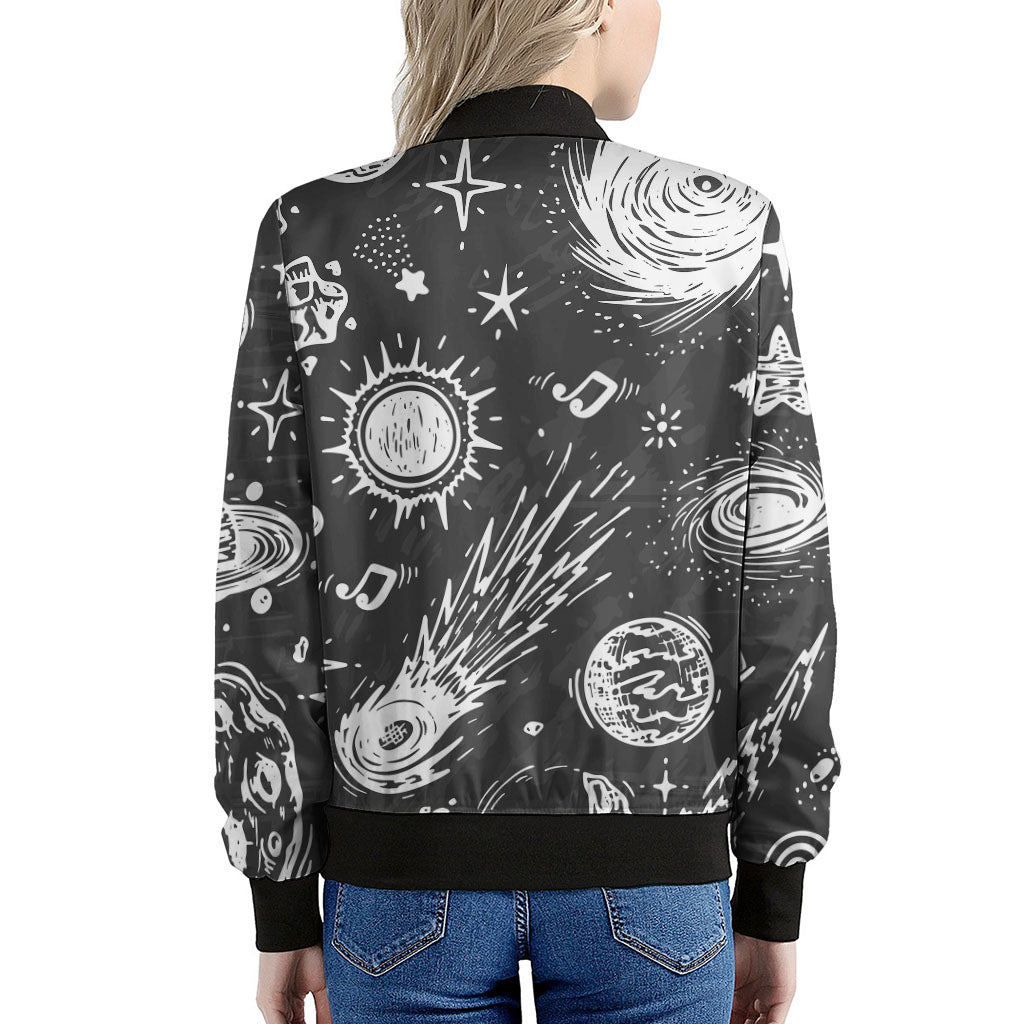 Black White Galaxy Outer Space Print Women's Bomber Jacket