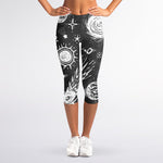 Black White Galaxy Outer Space Print Women's Capri Leggings