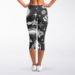 Black White Galaxy Outer Space Print Women's Capri Leggings