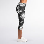 Black White Galaxy Outer Space Print Women's Capri Leggings