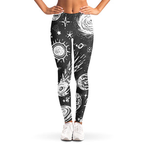 Black White Galaxy Outer Space Print Women's Leggings