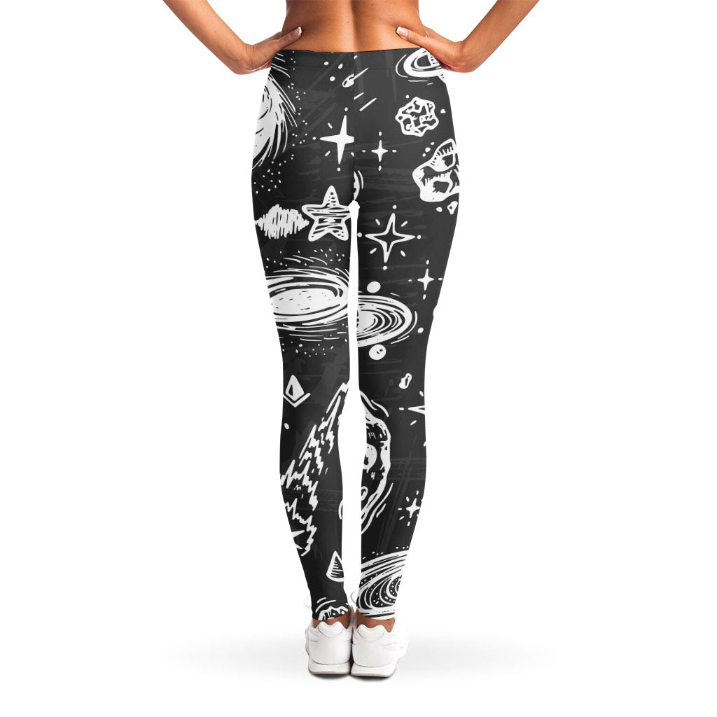 Black White Galaxy Outer Space Print Women's Leggings