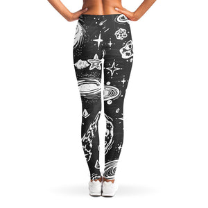 Black White Galaxy Outer Space Print Women's Leggings