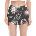 Black White Galaxy Outer Space Print Women's Split Running Shorts