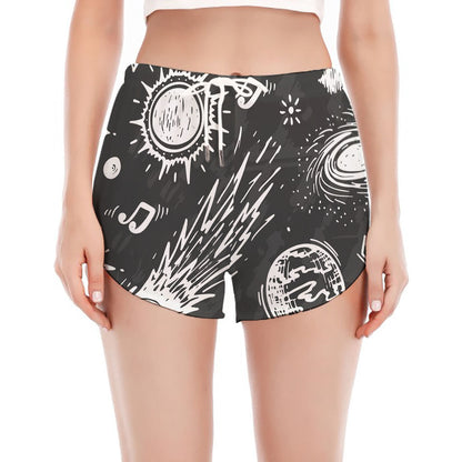 Black White Galaxy Outer Space Print Women's Split Running Shorts