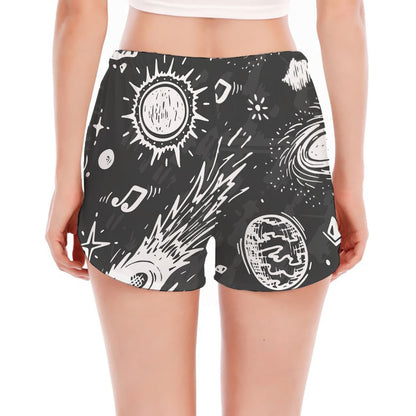 Black White Galaxy Outer Space Print Women's Split Running Shorts