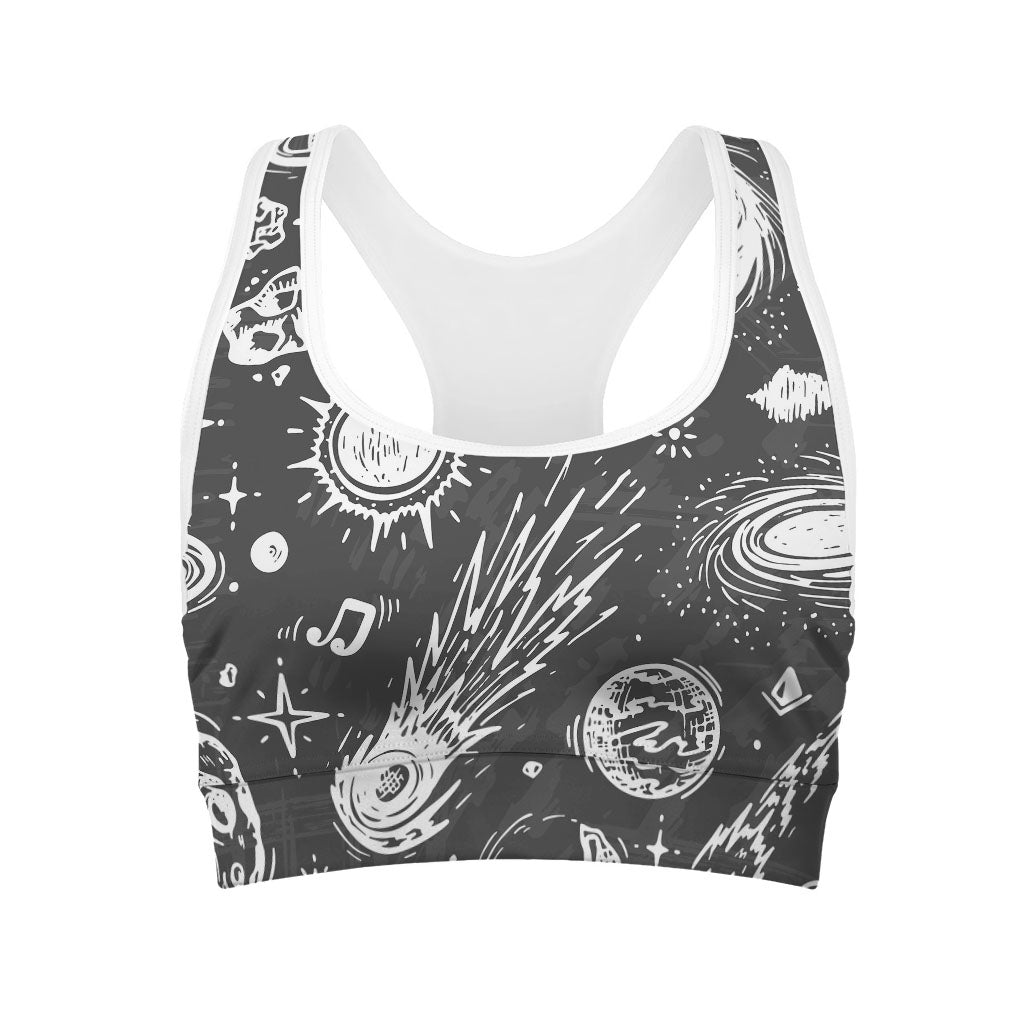 Black White Galaxy Outer Space Print Women's Sports Bra