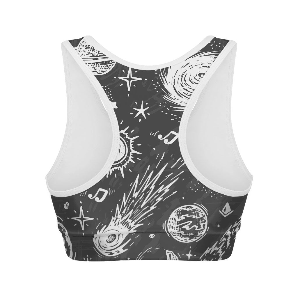 Black White Galaxy Outer Space Print Women's Sports Bra