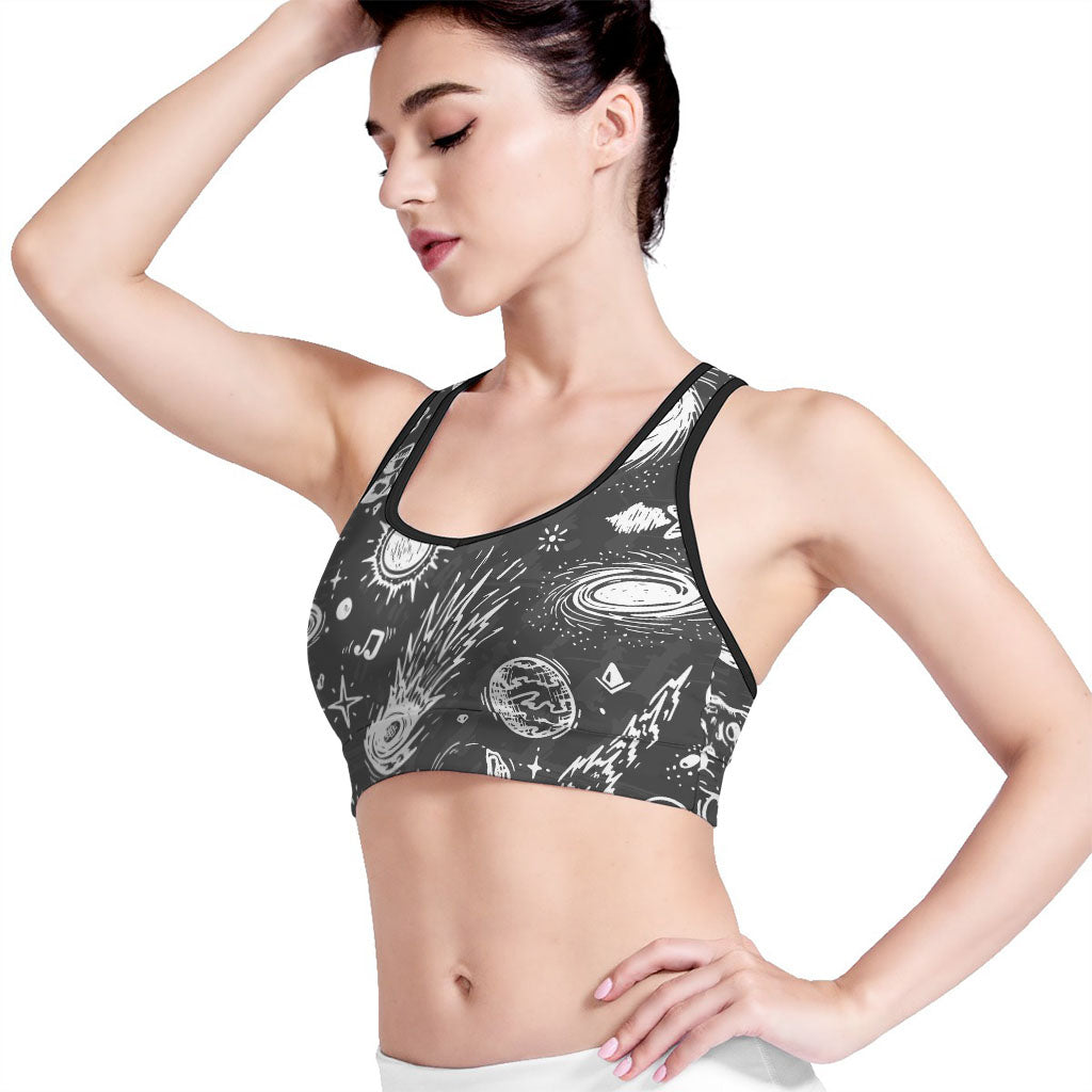 Black White Galaxy Outer Space Print Women's Sports Bra