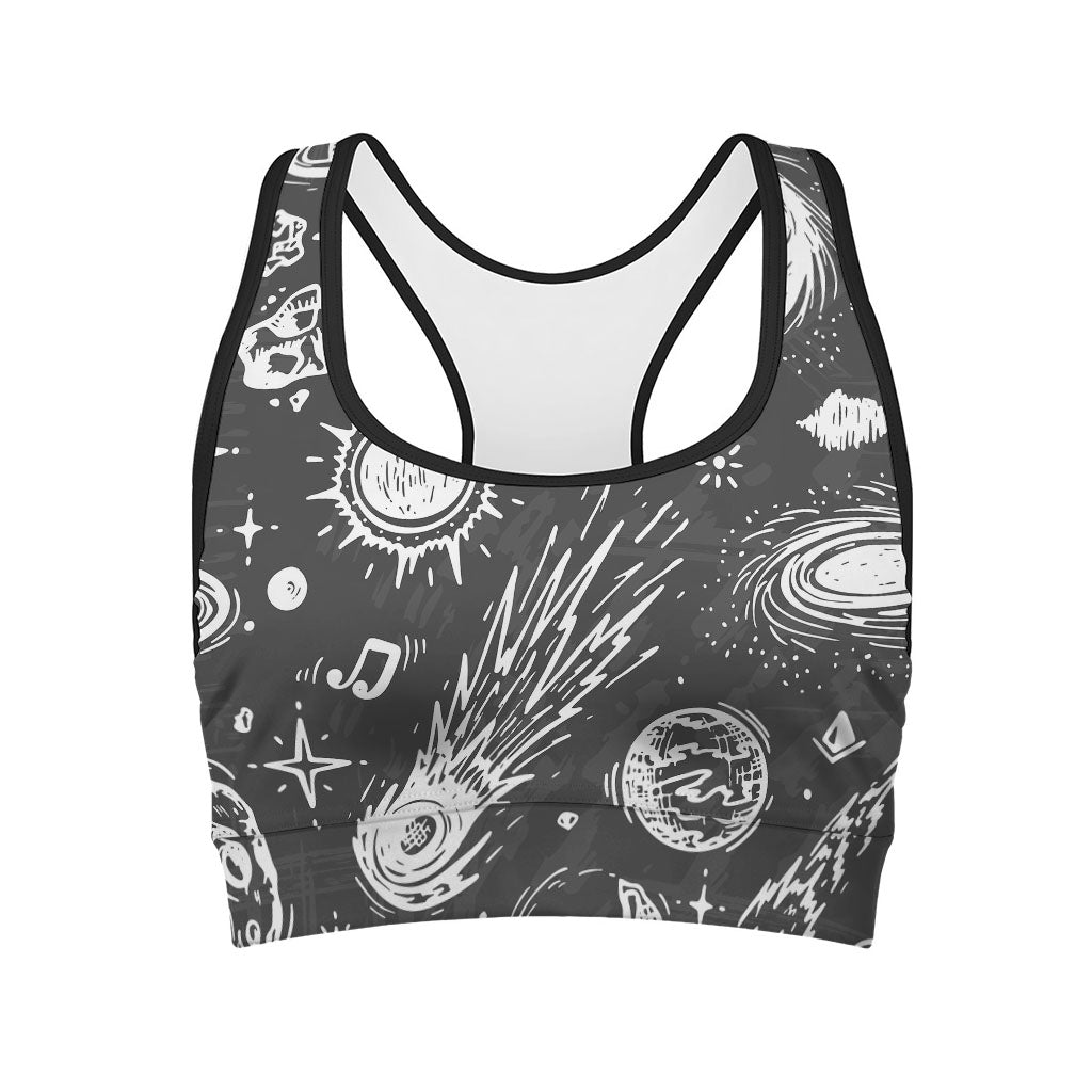 Black White Galaxy Outer Space Print Women's Sports Bra