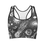 Black White Galaxy Outer Space Print Women's Sports Bra